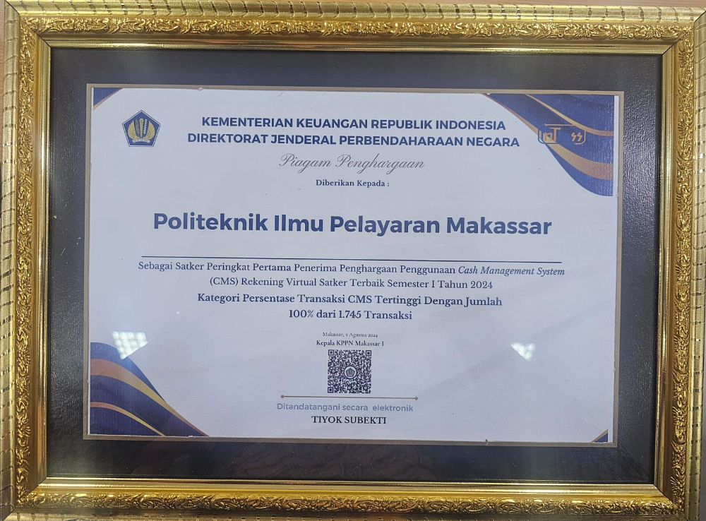 PIP Makassar Juara Pertama Penggunaan CMS Rekening Virtual Satker