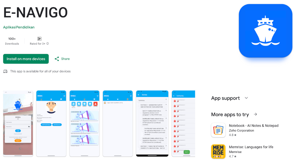 Taruna mengikuti praktek berlayar, jangan lupa install dan gunakan aplikasi E-Navigo